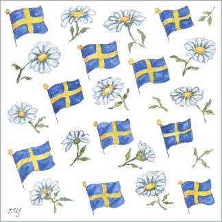 TALLRIK* 18cm 8p rund Små flaggor prästkrage (Elf) plastic free tillverkning